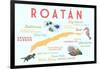Roatan - Typography and Icons-Lantern Press-Framed Art Print
