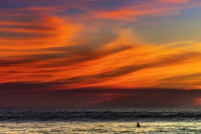 Lone Surfer and Sunset Clouds Off Playa Hermosa Surf Beach, Santa Teresa, Costa Rica