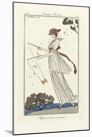 Robe De Linon Imprimé, from Costumes Parisien, Pub.1913 (Pochoir Print)-Georges Barbier-Mounted Giclee Print