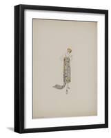 Robe du soir, fond et traîne en tissu lamé argent, broderie anémones sur dentelle argent-Madeleine Vionnet-Framed Giclee Print