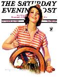 "Woman Takes the Wheel," Saturday Evening Post Cover, October 14, 1933-Robert C. Kauffmann-Giclee Print