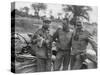 Robert Capa (Left) and Ernest Hemingway (Right) with their Driver U.S. Army Driver-null-Stretched Canvas