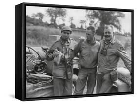 Robert Capa (Left) and Ernest Hemingway (Right) with their Driver U.S. Army Driver-null-Framed Stretched Canvas