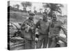 Robert Capa (Left) and Ernest Hemingway (Right) with their Driver U.S. Army Driver-null-Stretched Canvas