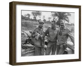 Robert Capa (Left) and Ernest Hemingway (Right) with their Driver U.S. Army Driver-null-Framed Photo