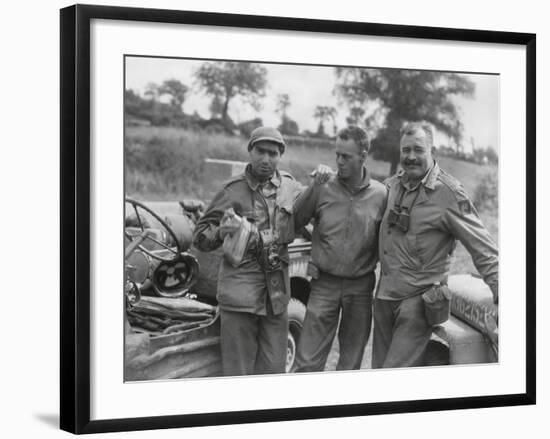 Robert Capa (Left) and Ernest Hemingway (Right) with their Driver U.S. Army Driver-null-Framed Photo