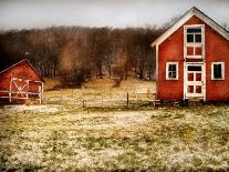 Red Farmhouse and Barn in Snowy Field-Robert Cattan-Photographic Print