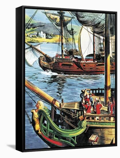 Robert Clive Sails Up the Bay of Bengal to the Mouth of the Ganges-English School-Framed Stretched Canvas