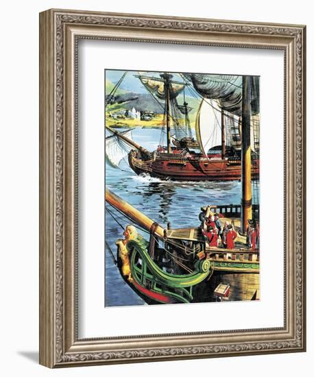 Robert Clive Sails Up the Bay of Bengal to the Mouth of the Ganges-English School-Framed Giclee Print