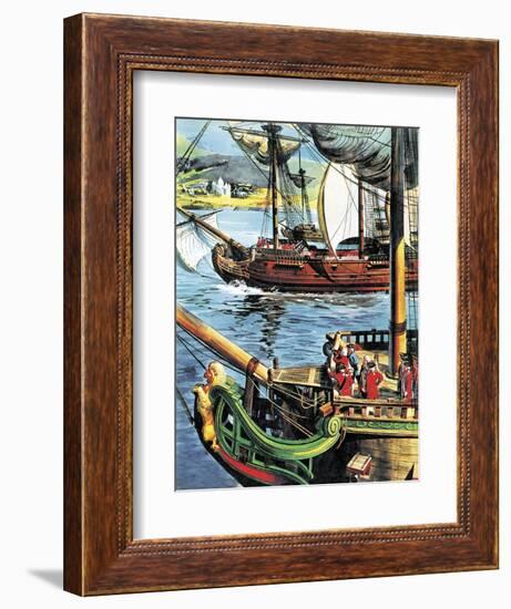 Robert Clive Sails Up the Bay of Bengal to the Mouth of the Ganges-English School-Framed Giclee Print