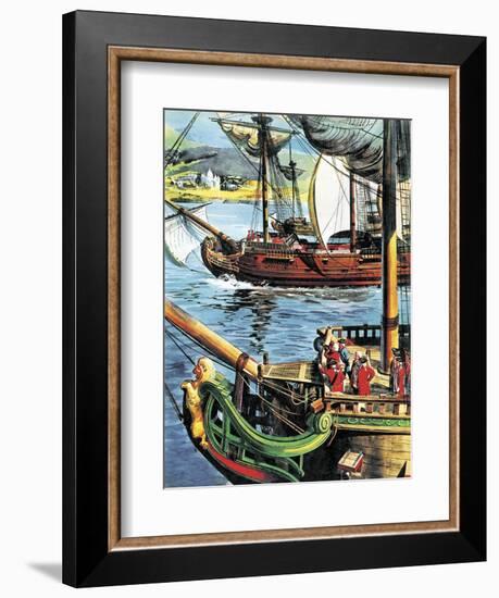 Robert Clive Sails Up the Bay of Bengal to the Mouth of the Ganges-English School-Framed Giclee Print