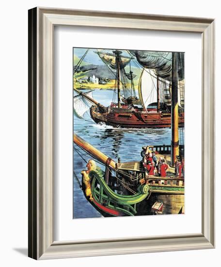 Robert Clive Sails Up the Bay of Bengal to the Mouth of the Ganges-English School-Framed Giclee Print