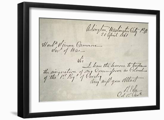 Robert E. Lee's Letter of Resignation from the Federal Army, 20th April, 1861-Robert E. Lee-Framed Giclee Print