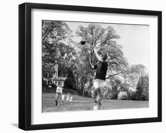 Robert F Kennedy and Family Outside Playing Football with His Brother Senator John F. Kennedy-Paul Schutzer-Framed Photographic Print