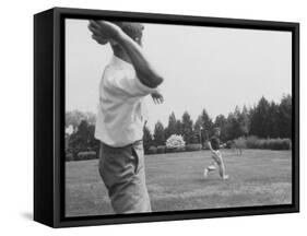 Robert F. Kennedy in Informal Shot Outside W. Brother Senator John F. Kennedy Playing Football-null-Framed Stretched Canvas