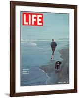 Robert F. Kennedy Jogging on the Beach with his Dog, June 14, 1968-Bill Eppridge-Framed Photographic Print