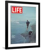 Robert F. Kennedy Jogging on the Beach with his Dog, June 14, 1968-Bill Eppridge-Framed Photographic Print