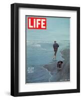 Robert F. Kennedy Jogging on the Beach with his Dog, June 14, 1968-Bill Eppridge-Framed Premium Photographic Print