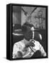 Robert F. Kennedy Sitting in Office in Front of Child's Painting-null-Framed Stretched Canvas