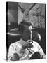 Robert F. Kennedy Sitting in Office in Front of Child's Painting-null-Stretched Canvas