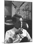 Robert F. Kennedy Sitting in Office in Front of Child's Painting-null-Mounted Photographic Print
