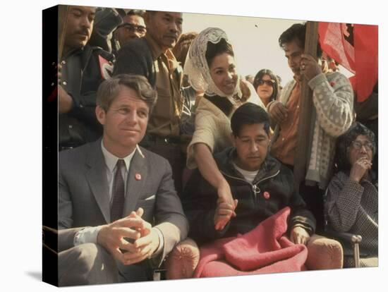 Robert F. Kennedy Sitting Next to Cesar Chavez During Rally for the United Farm Workers Union-Michael Rougier-Stretched Canvas