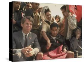 Robert F. Kennedy Sitting Next to Cesar Chavez During Rally for the United Farm Workers Union-Michael Rougier-Stretched Canvas