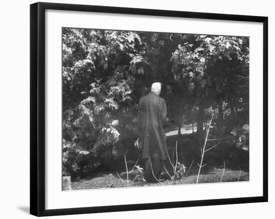 Robert Frost During His Visit, Standing Near Tree Which Inspired His Poem "Tree at My Window"-null-Framed Premium Photographic Print