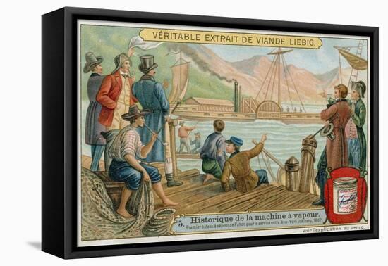 Robert Fulton's First Paddle Steamer for the Service Between New York and Albany, 1807-null-Framed Stretched Canvas