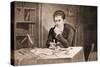 Robert Fulton Thinking at Desk-null-Stretched Canvas