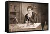Robert Fulton Thinking at Desk-null-Framed Stretched Canvas