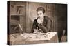 Robert Fulton Thinking at Desk-null-Stretched Canvas