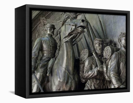 Robert Gould Shaw in Command of Black Troops of the 54th Massachusetts Regiment-null-Framed Stretched Canvas