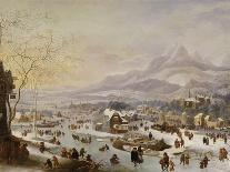 An Extensive River Landscape, with Numerous Figures Skating Outside a Town-Robert Griffier-Framed Giclee Print