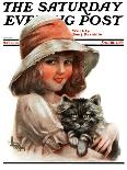 "Girl and Her Cat," Saturday Evening Post Cover, May 10, 1924-Robert H. Ransley-Premium Giclee Print