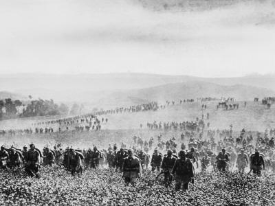 German Infantry Crossing a Field During World War I