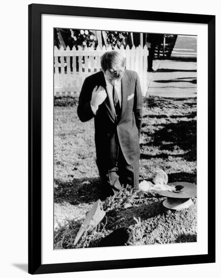 Robert Kennedy Prays at His Brother's Grave-null-Framed Photo