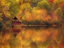 Wooden Cabin on Lake in Autumn-Robert Llewellyn-Photographic Print