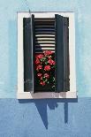 Windowwith Venetian Blinds and Shutters on Blue Wall. - Burano, Venice-Robert ODea-Framed Stretched Canvas