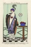 Robe De Charmeuse Blanche a Tunique De Mousseline De Soie Violette Brodée De Vert Bordée De Skungs.-Robert Pichenot-Giclee Print