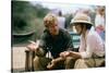 Robert Redford and Meryl Streep sur le tournage du film Out of Africa by Sydney Pollack, 1985 (phot-null-Stretched Canvas