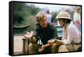 Robert Redford and Meryl Streep sur le tournage du film Out of Africa by Sydney Pollack, 1985 (phot-null-Framed Stretched Canvas