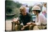 Robert Redford and Meryl Streep sur le tournage du film Out of Africa by Sydney Pollack, 1985 (phot-null-Stretched Canvas