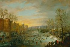 Patinage Sur Le Stadtgraben a Bruxelles Ice Skating on the Stadtgraben in Brussels - Robert Van Den-Robert Van Den Hoecke-Giclee Print