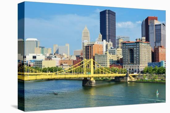 Roberto Clemente Bridge and Skyscrapers in Downtown Pittsburgh, Pennsylvania, Usa.-SeanPavonePhoto-Stretched Canvas