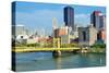 Roberto Clemente Bridge and Skyscrapers in Downtown Pittsburgh, Pennsylvania, Usa.-SeanPavonePhoto-Stretched Canvas