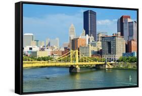 Roberto Clemente Bridge and Skyscrapers in Downtown Pittsburgh, Pennsylvania, Usa.-SeanPavonePhoto-Framed Stretched Canvas