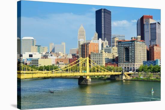 Roberto Clemente Bridge and Skyscrapers in Downtown Pittsburgh, Pennsylvania, Usa.-SeanPavonePhoto-Stretched Canvas