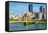 Roberto Clemente Bridge and Skyscrapers in Downtown Pittsburgh, Pennsylvania, Usa.-SeanPavonePhoto-Framed Stretched Canvas