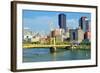 Roberto Clemente Bridge and Skyscrapers in Downtown Pittsburgh, Pennsylvania, Usa.-SeanPavonePhoto-Framed Photographic Print